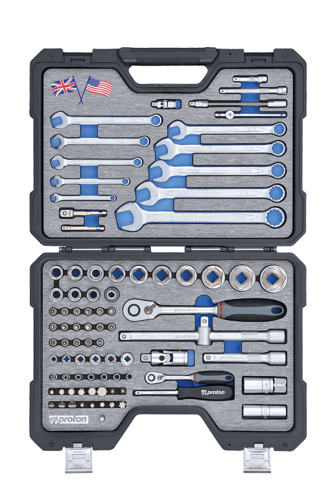 Steckschlüsselsatz Proton F-87MI Zoll/Inch 1/4" + 1/2", 87-teilig, in Profi Qualität mit Schaumstoffeinlage und hochwertigem Koffer