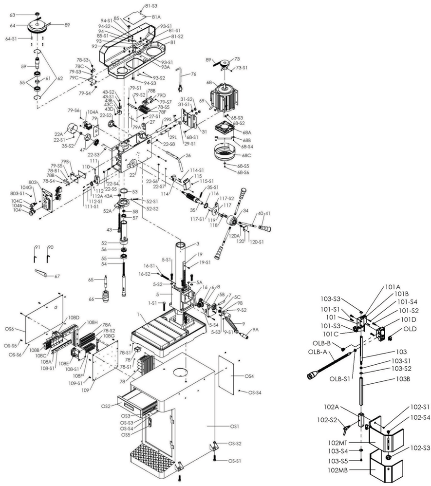 Säulenbohrmaschine Proton BMS-23VT, LED-Arbeitsleuchte und Schnellspannbohrfutter 1 -16 mm