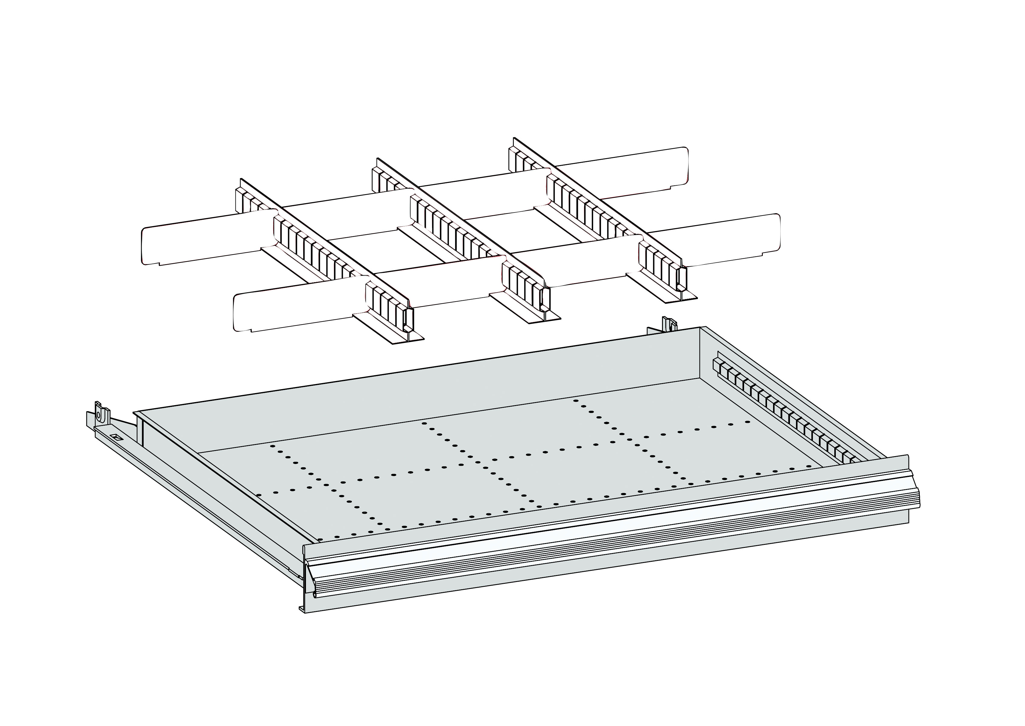 Einteilungsmaterial für Schubladen Metall, 620 x 450 x 200 mm