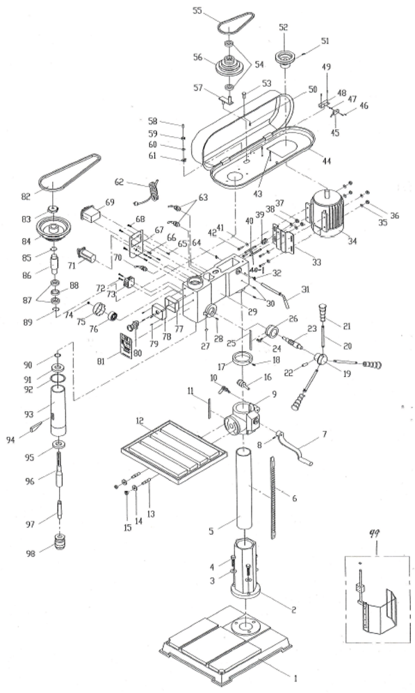 Säulenbohrmaschine Proton BMS-2612T, LED-Arbeitsleuchte und Schnellspannbohrfutter 1 -16 mm