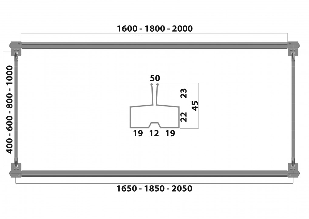 Anbauregal WS 2550x1600x400 mm, mit 4 Trägerpaaren, à 750 kg