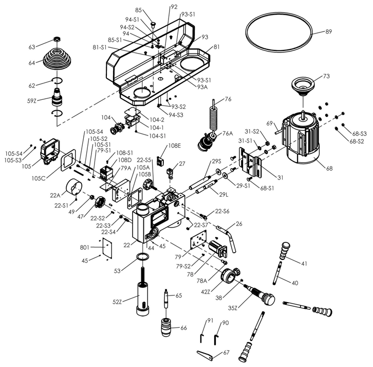 Tischbohrmaschine Proton BMT-2010T, LED-Arbeitsleuchte und Schnellspannbohrfutter 1 -16 mm