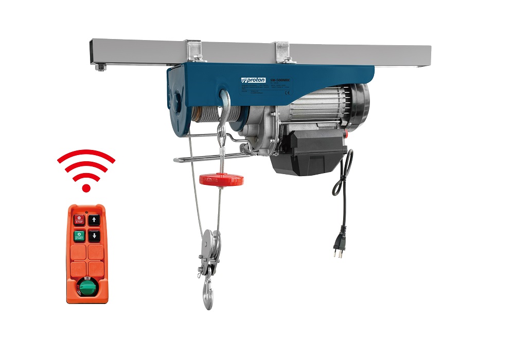 Seilwinde elektrisch Proton SW-500MRC mit kabelloser Fernbedienung, Tragkraft 250/500 kg mit 18 m langem Seil