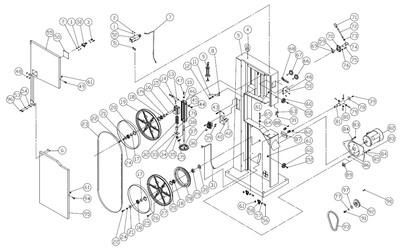 Holzbandsäge Proton HBS-430-2M, 1.3 kW, 230 V, Bandrad ø 430 mm