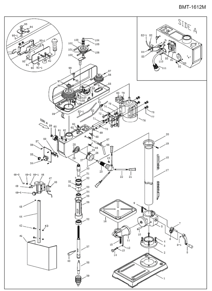 Tischbohrmaschine Proton BMT-1612M, LED-Arbeitsleuchte und Schnellspannbohrfutter 1 -16 mm