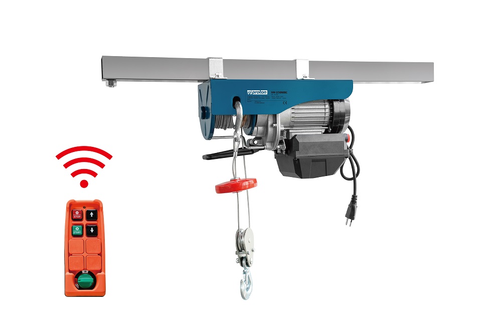 Seilwinde elektrisch Proton SW-250MRC mit kabelloser Fernbedienung, Tragkraft 125/250 kg mit 18 m langem Seil