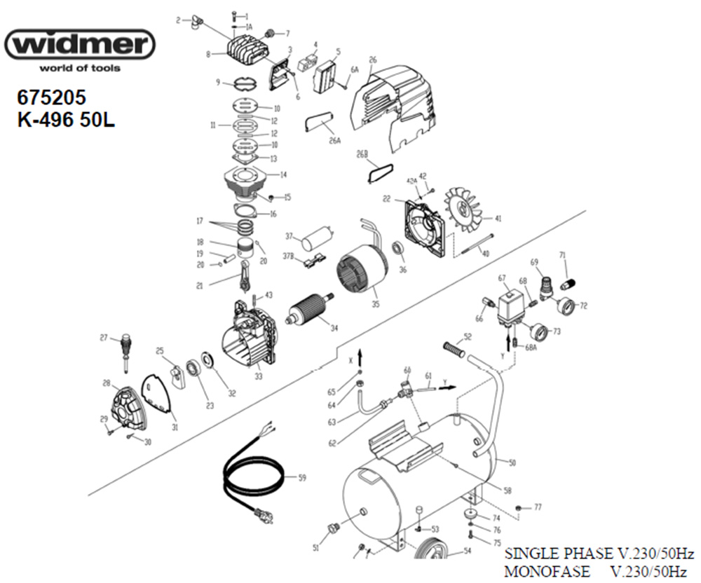 Kompressor Rockair K-496, 230 V, Tank 50 lt