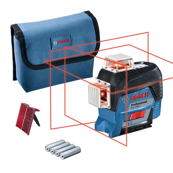 Linienlaser GLL 3-80 C, mit 4 x 1,5-V-LR6-(AA)-Batterien, Akku-Adapter Bosch