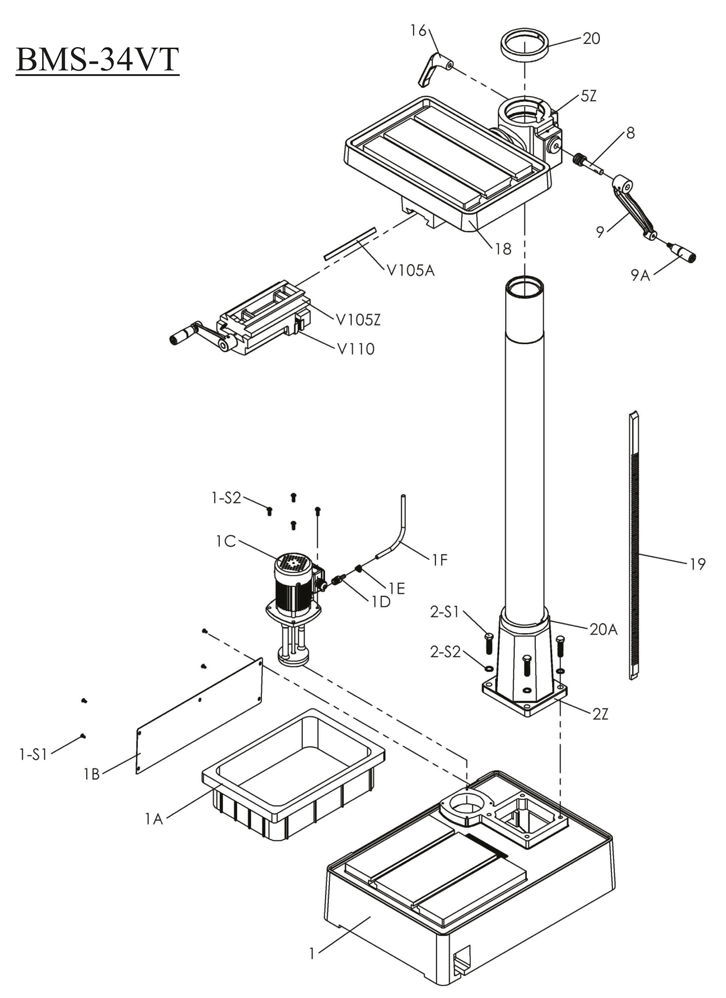 Säulenbohrmaschine Proton BMS-34VT, LED-Arbeitsleuchte und Schnellspannbohrfutter 1 -16 mm