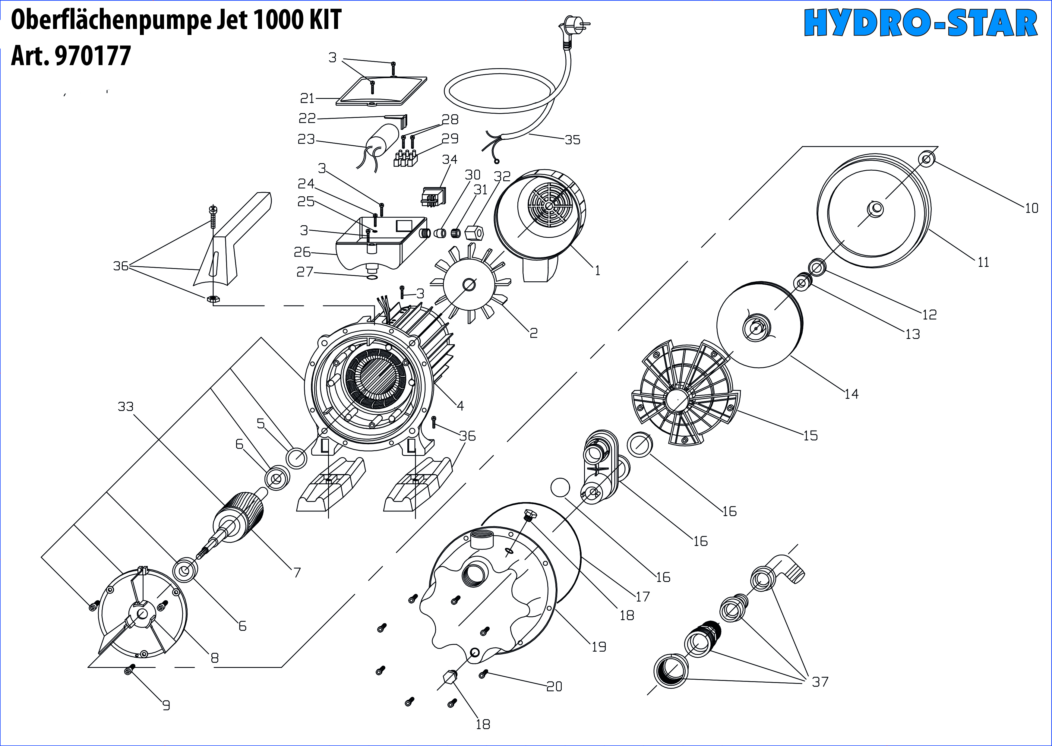 Oberflächenpumpe Hydro Star Jet 1000 KIT, inkl. Ansaugschlauch 7 m